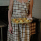 Mia Linen Dress in Brown and Cream Cotton - S and XL Left