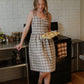 Mia Linen Dress in Brown and Cream Cotton - S and XL Left