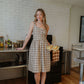 Mia Linen Dress in Brown and Cream Cotton - S and XL Left