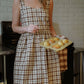 Mia Linen Dress in Brown and Cream Cotton - S and XL Left