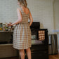 Mia Linen Dress in Brown and Cream Cotton - S and XL Left