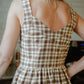 Mia Linen Dress in Brown and Cream Cotton - S and XL Left