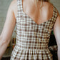 Mia Linen Dress in Brown and Cream Cotton - S and XL Left