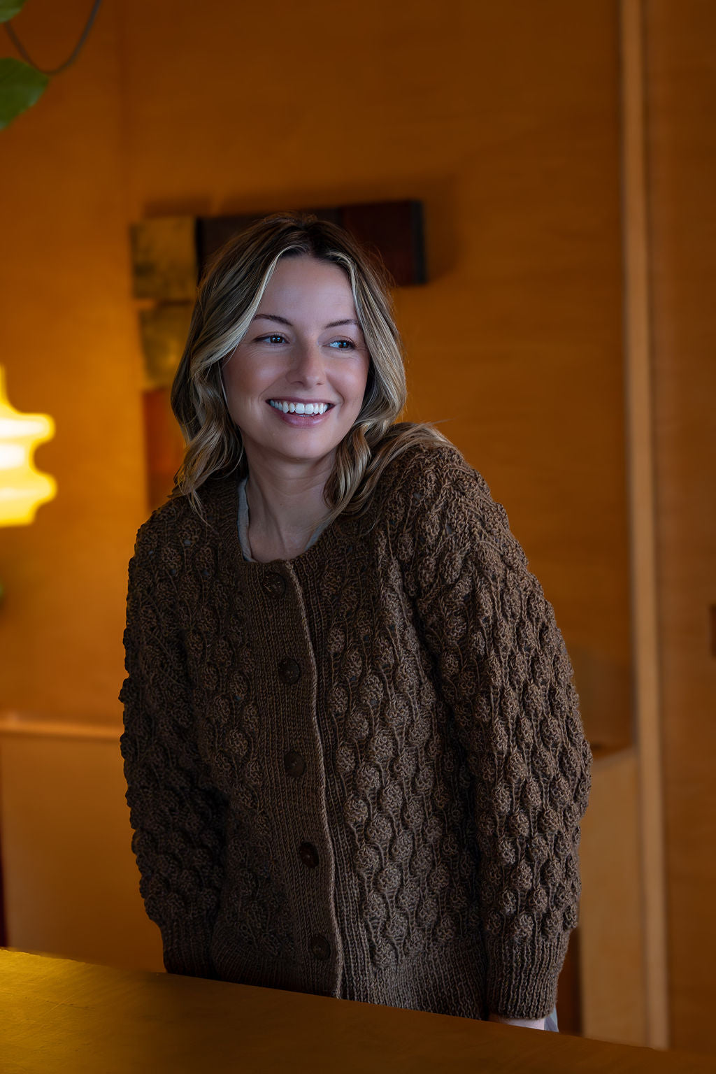 Quinn Wool Cardigan in Light Brown