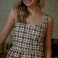 Mia Linen Dress in Brown and Cream Cotton - S and XL Left