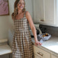 Mia Linen Dress in Brown and Cream Cotton - S and XL Left