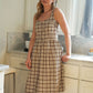 Mia Linen Dress in Brown and Cream Cotton - S and XL Left