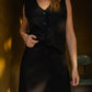 Drawstring Skirt in Black Linen
