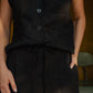 Drawstring Skirt in Black Linen