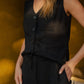 Drawstring Skirt in Black Linen