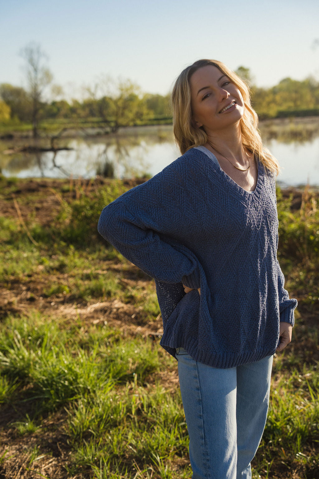 Chloe Textured V Knit Pullover in Periwinkle Made to Order