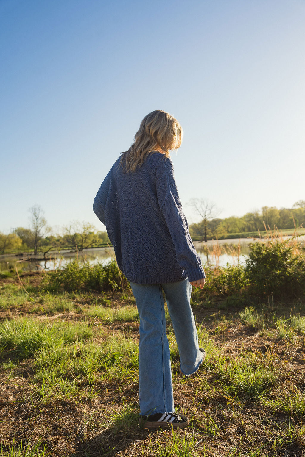 Chloe Textured V Knit Pullover in Periwinkle Made to Order