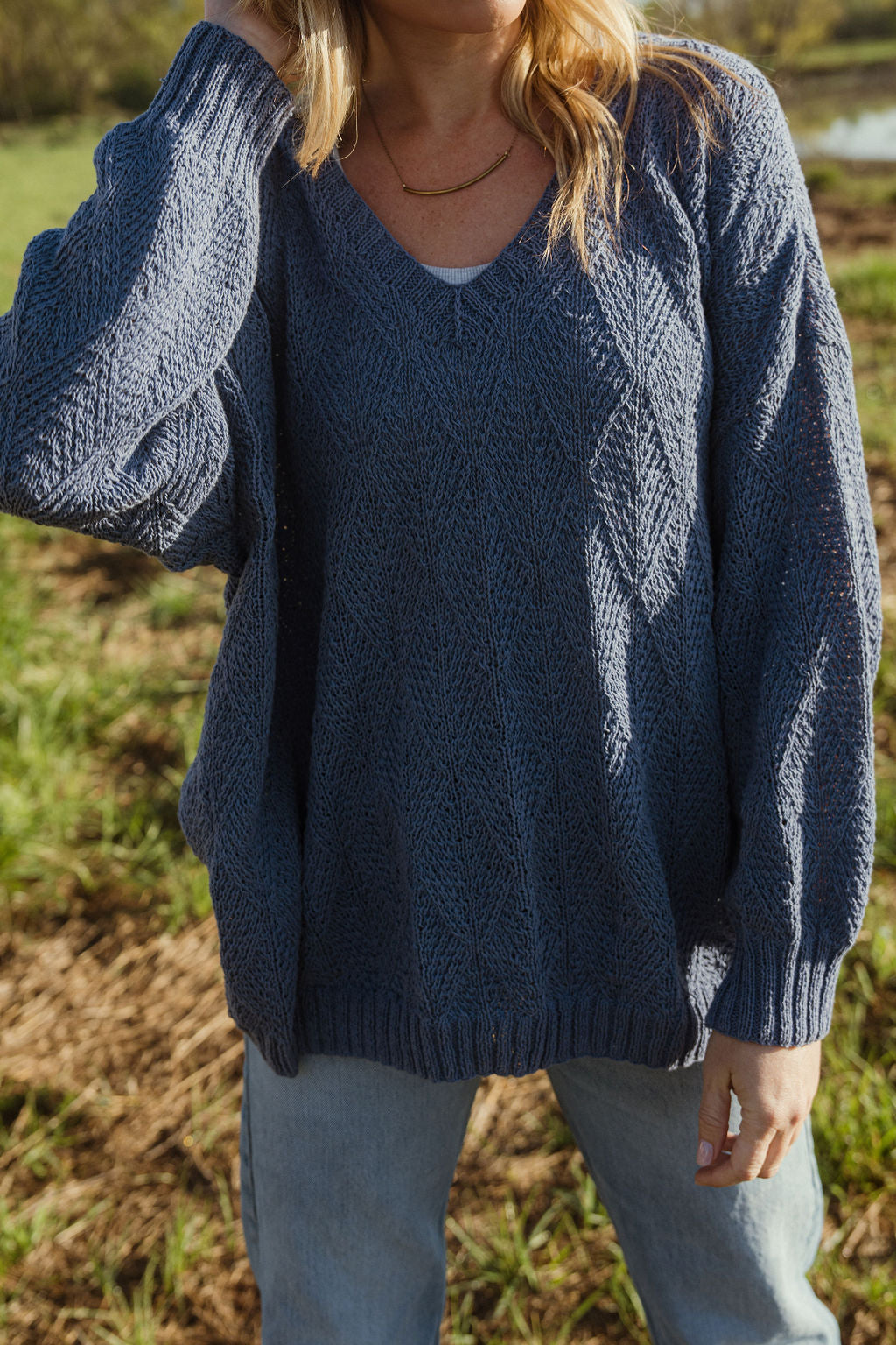 Chloe Textured V Knit Pullover in Periwinkle Made to Order