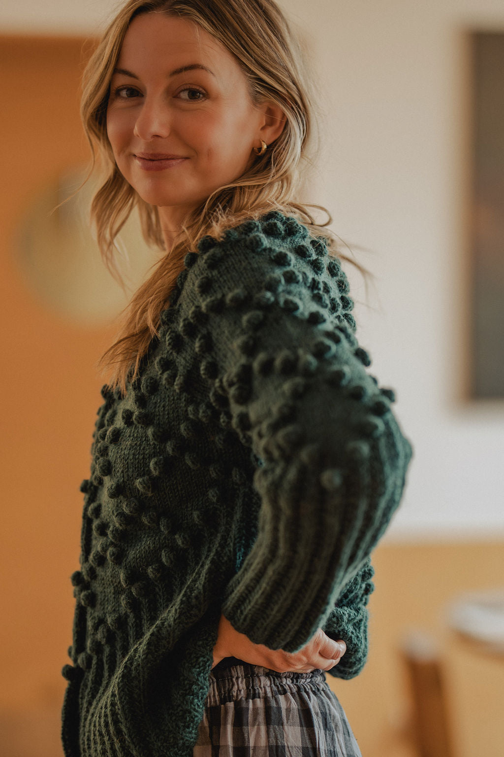 Hand Knit Nepali Wool Jill Sweater in Emerald Green