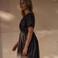 Rose Drawstring Dress in Pale Grey Linen