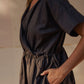 Rose Drawstring Dress in Pale Grey Linen
