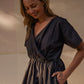 Rose Drawstring Dress in Pale Grey Linen