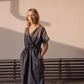 Rose Drawstring Dress in Pale Grey Linen
