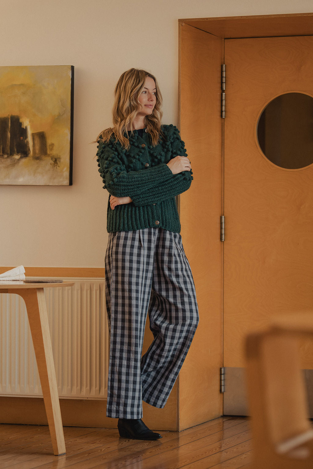 Katie Handwoven Cotton Pants in Navy Gingham