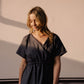 Rose Drawstring Dress in Pale Grey Linen