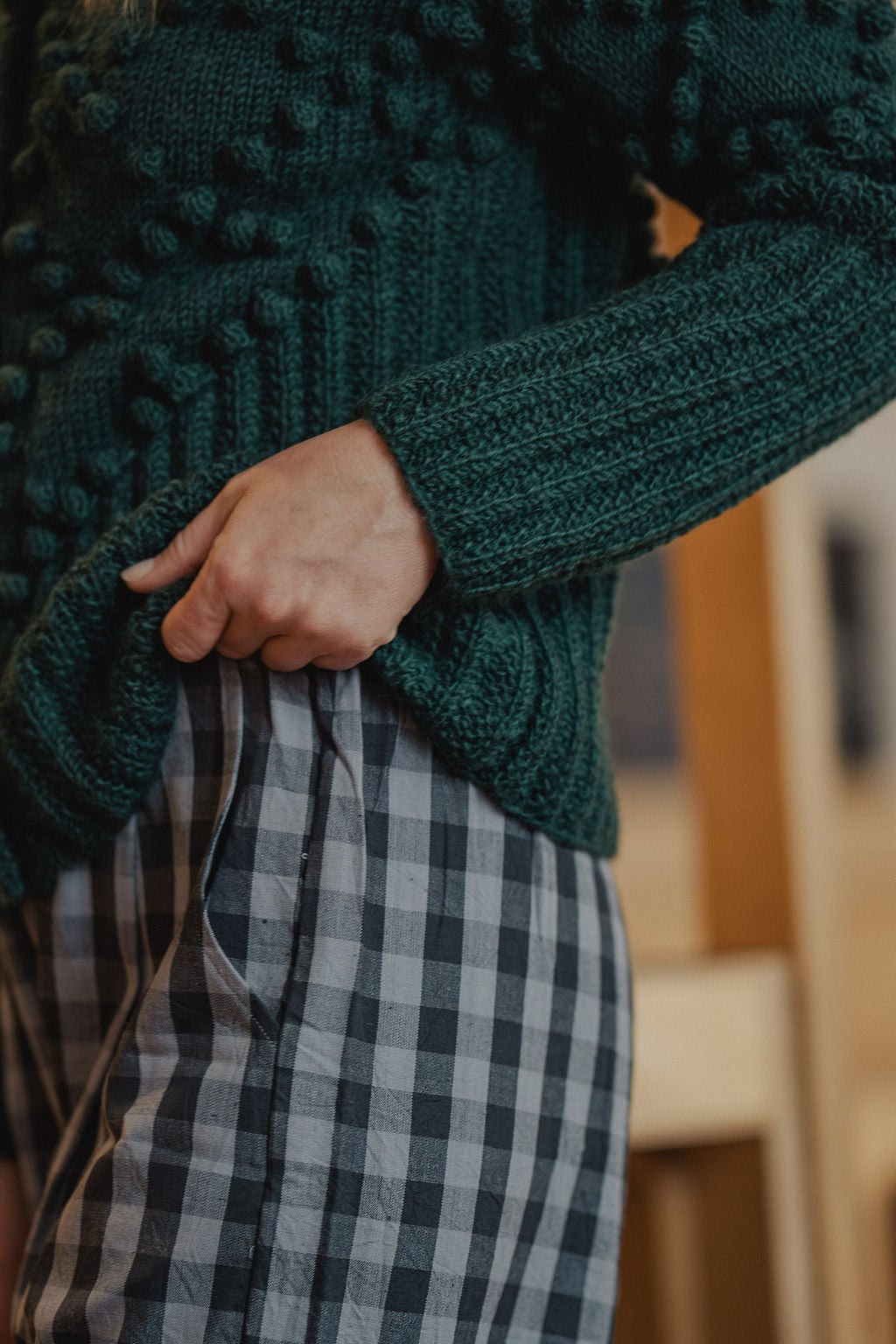 Hand Knit Nepali Wool Jill Sweater in Emerald Green Made to Order
