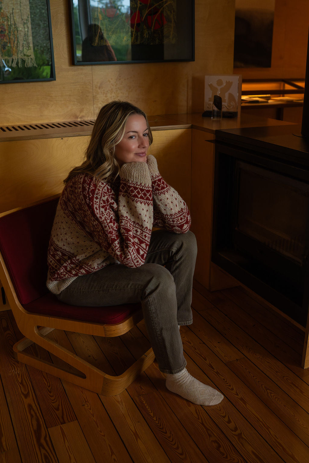 Imogene Oversized Wool Henley in Snowflake Print