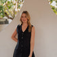 Marcy Mini Dress in Black Linen