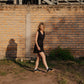 Marcy Mini Dress in Black Linen