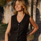 Marcy Mini Dress in Black Linen