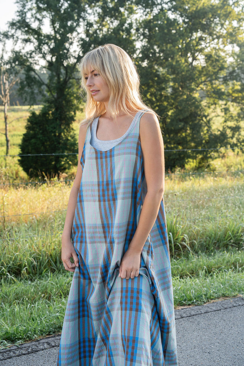 Robbi Handwoven Cotton Dress in Teal Plaid  - Pre-Order 2/30