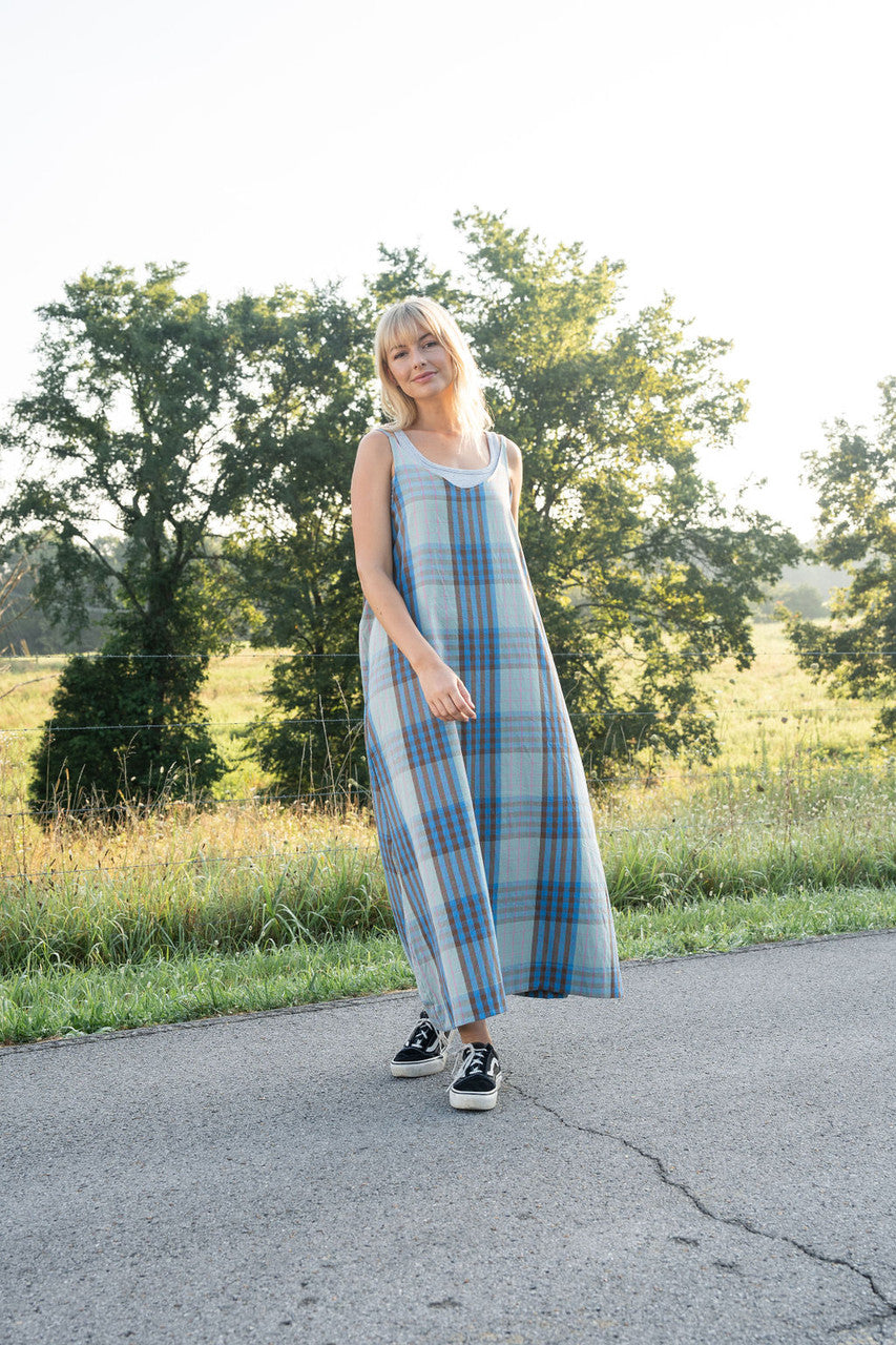 Robbi Handwoven Cotton Dress in Teal Plaid  - Pre-Order 2/30