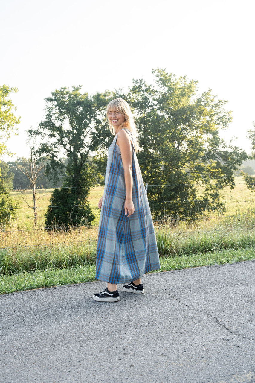 Robbi Handwoven Cotton Dress in Teal Plaid  - Pre-Order 2/30