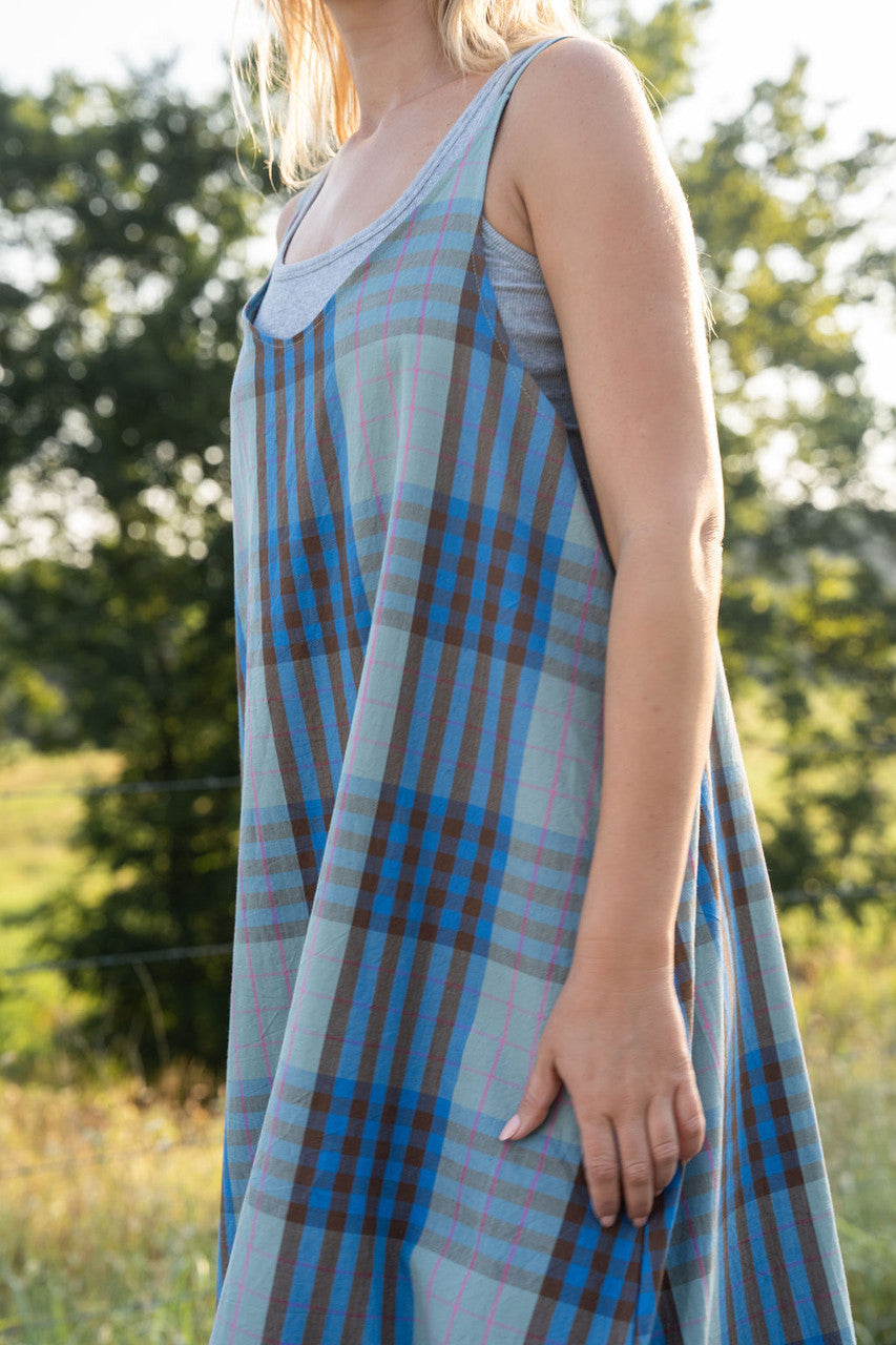 Robbi Handwoven Cotton Dress in Teal Plaid  - Pre-Order 2/30