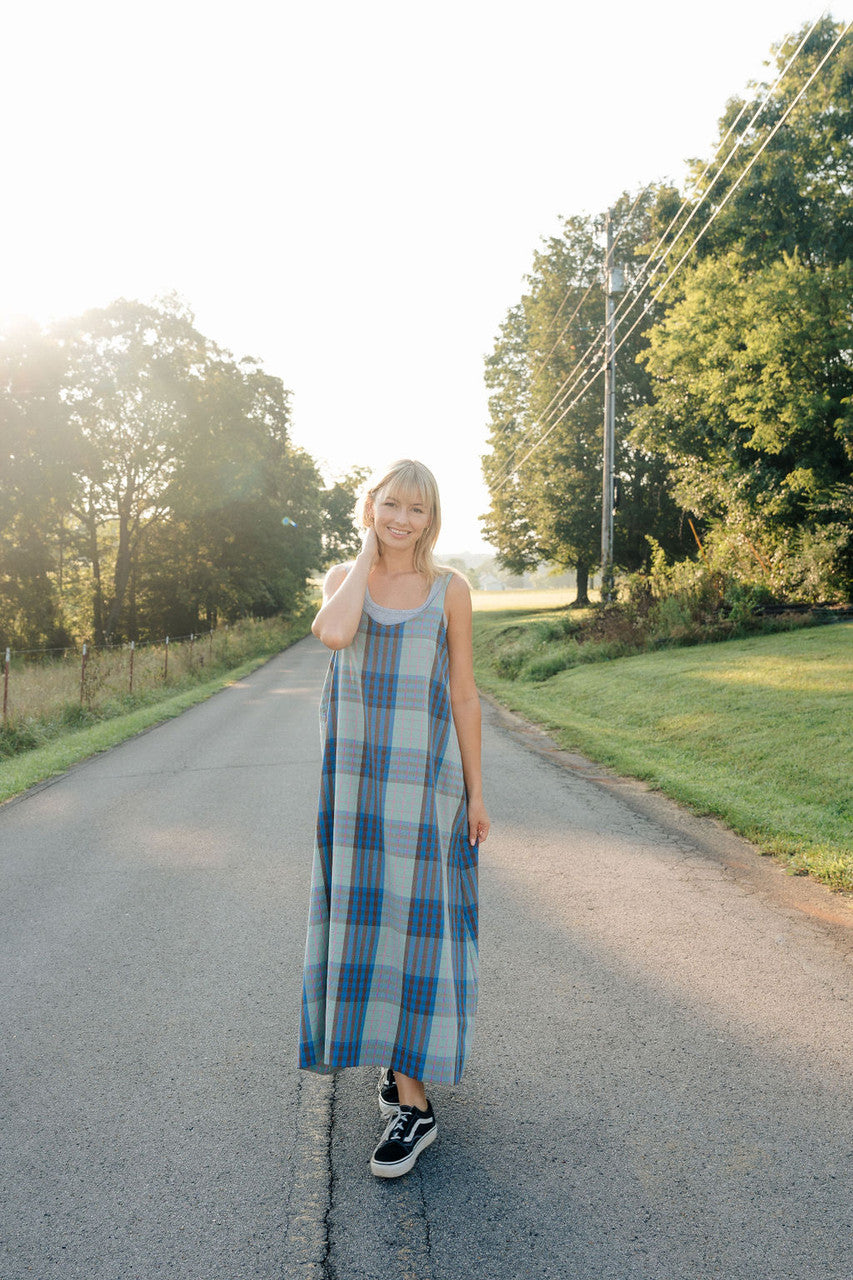 Robbi Handwoven Cotton Dress in Teal Plaid  - Pre-Order 2/30