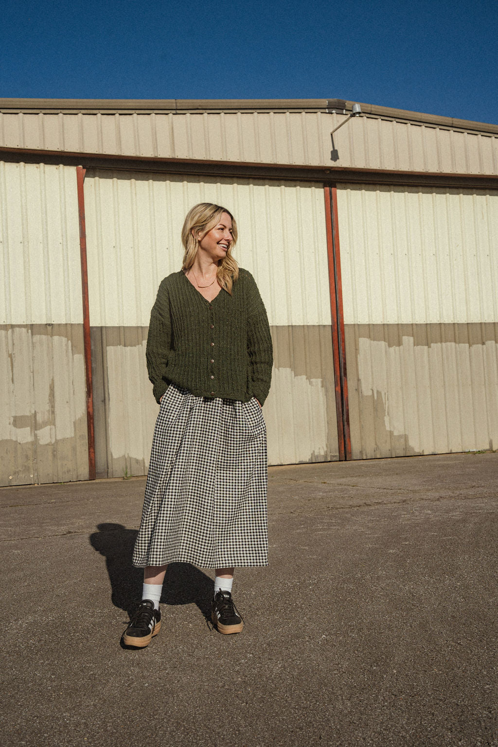 Cara Ribbed Cardigan in Nettle Allo and Cotton Dark Green Made to Order