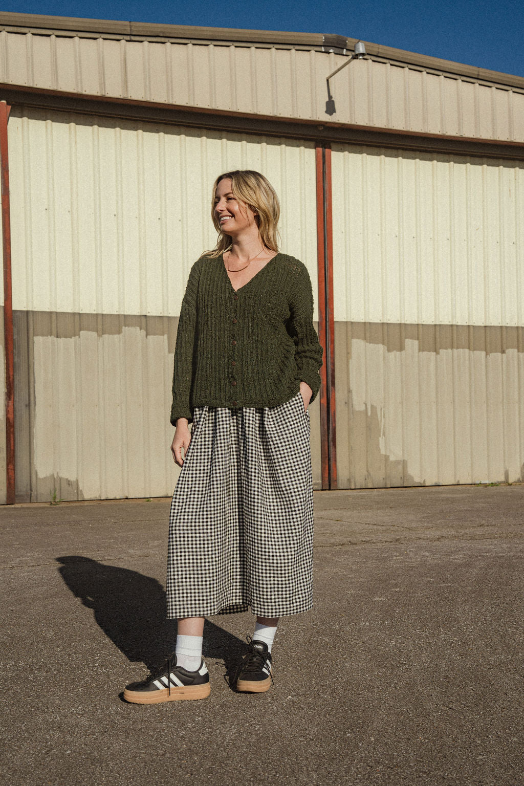 Cara Ribbed Cardigan in Nettle Allo and Cotton Dark Green Made to Order