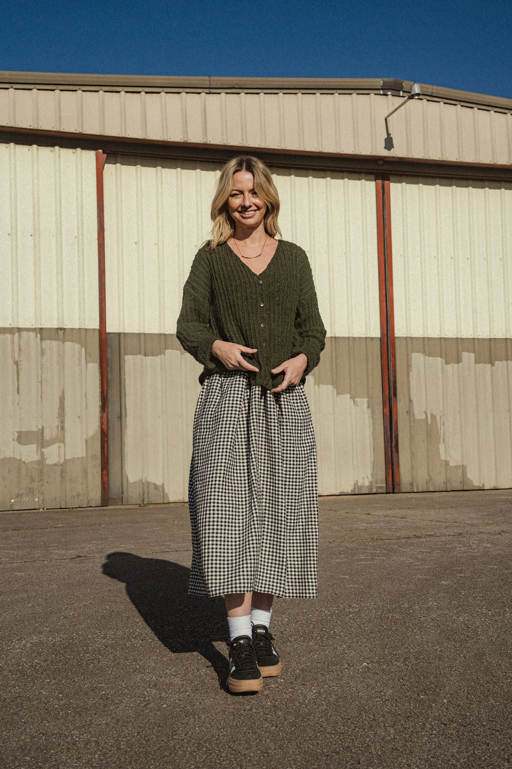 Cara Ribbed Cardigan in Nettle Allo and Cotton Dark Green Made to Order