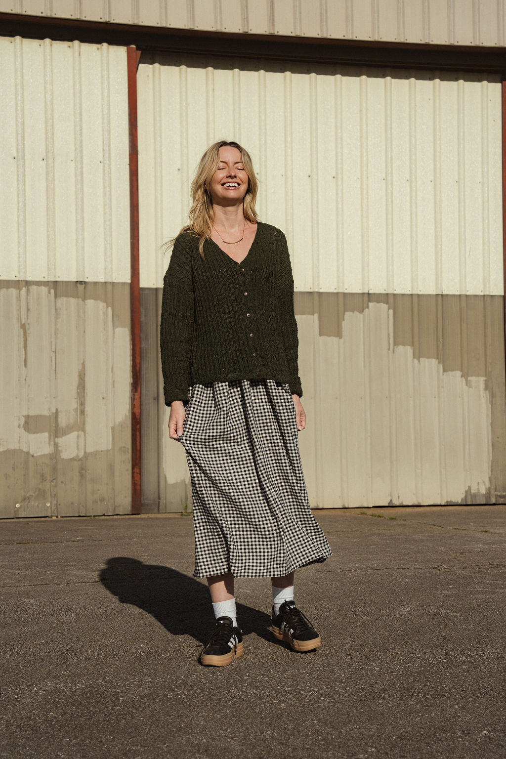 Cara Ribbed Cardigan in Nettle Allo and Cotton Dark Green Made to Order