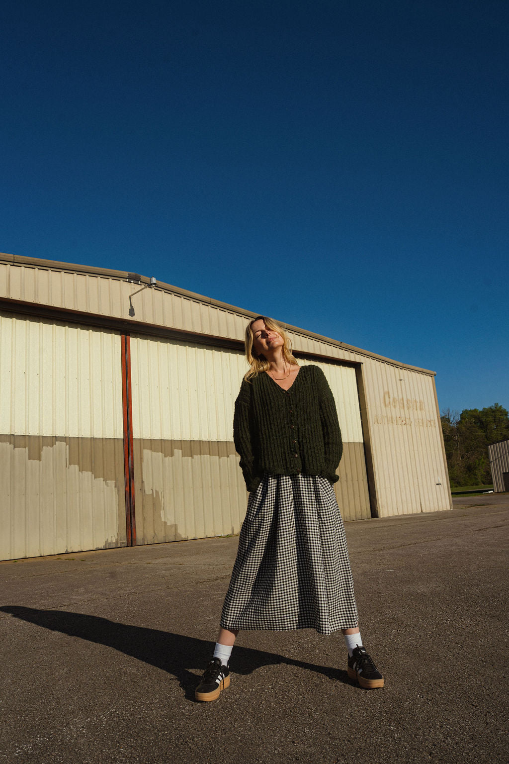Cara Ribbed Cardigan in Nettle Allo and Cotton Dark Green Made to Order