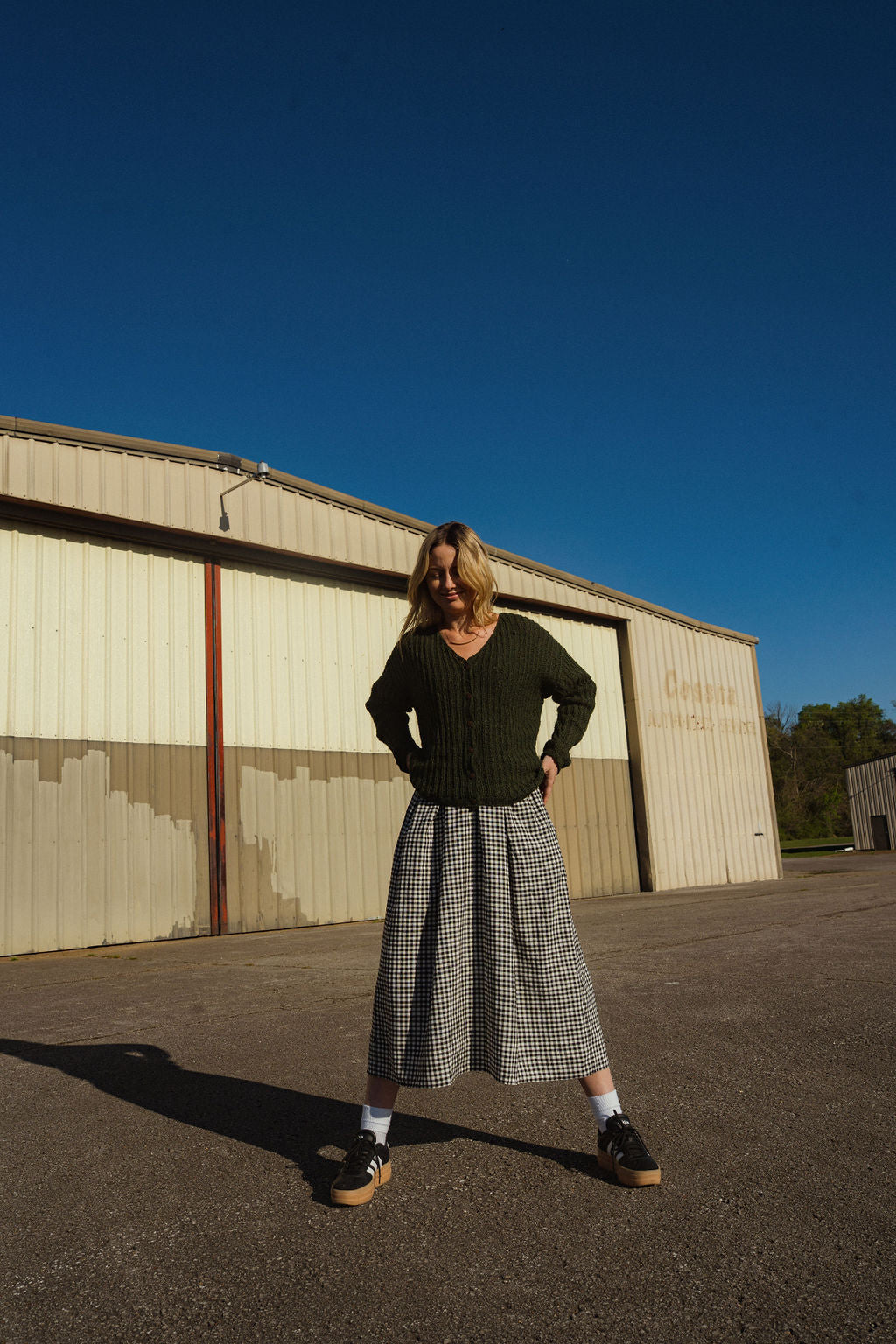 Cara Ribbed Cardigan in Nettle Allo and Cotton Dark Green Made to Order
