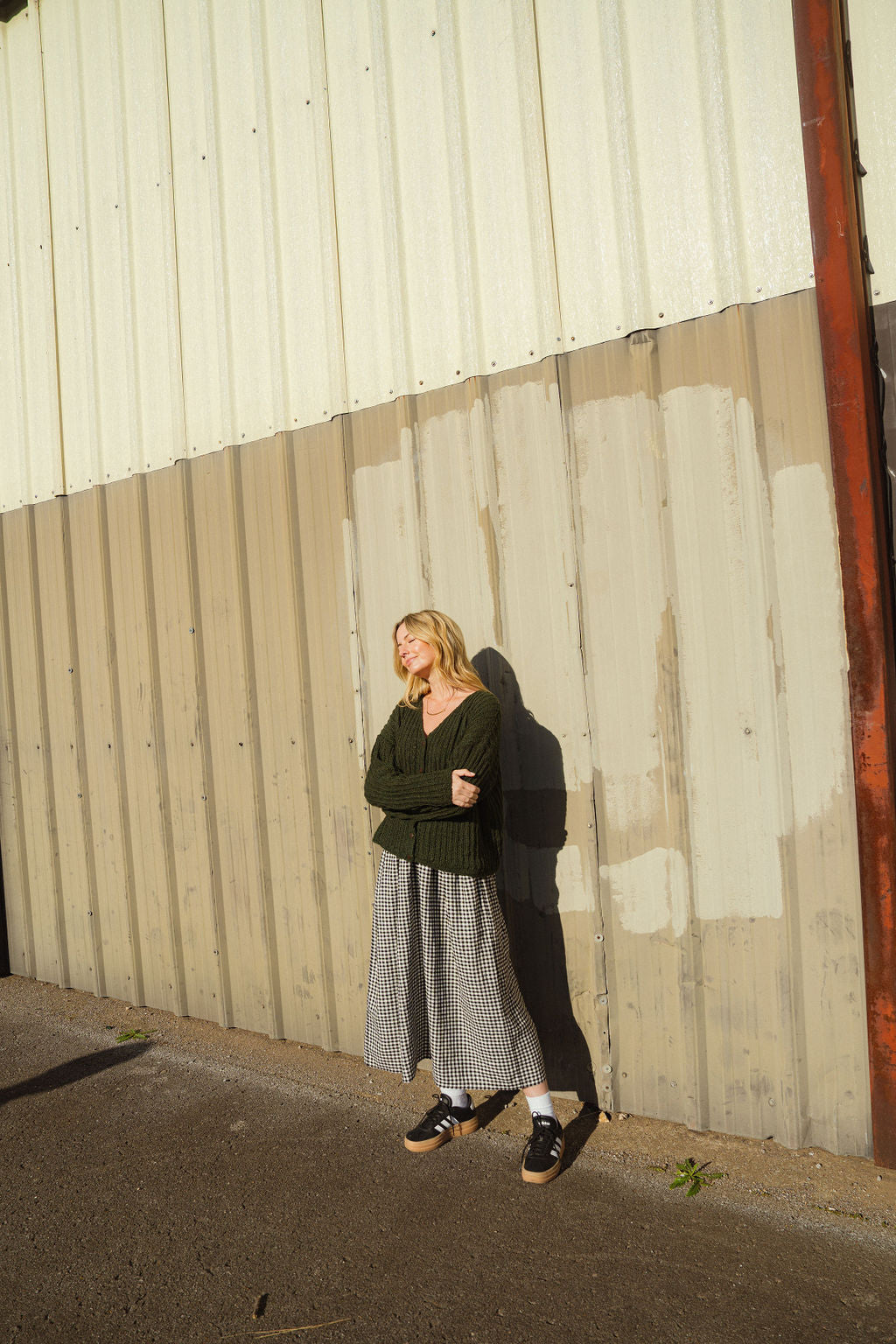 Cara Ribbed Cardigan in Nettle Allo and Cotton Dark Green Made to Order