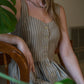 Mia Linen Dress in Tan and Black Stripe Cotton - XS Left