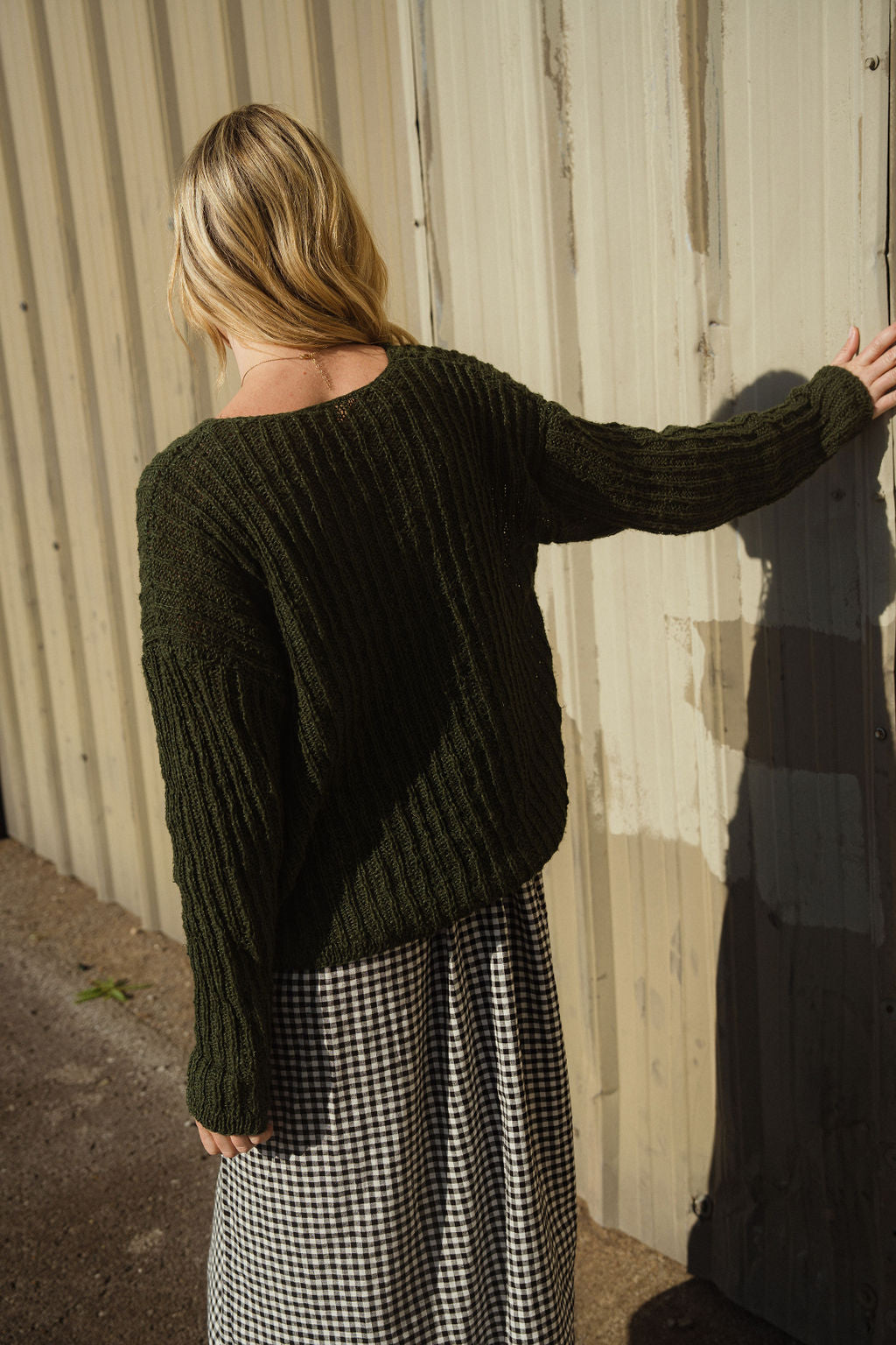Cara Ribbed Cardigan in Nettle Allo and Cotton Dark Green Made to Order