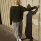 Cara Ribbed Cardigan in Nettle Allo and Cotton Dark Green Made to Order