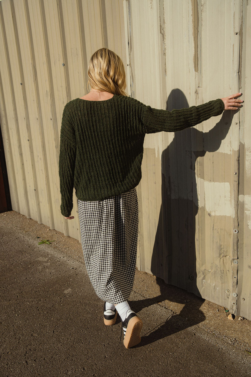 Cara Ribbed Cardigan in Nettle Allo and Cotton Dark Green Made to Order