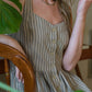 Mia Linen Dress in Tan and Black Stripe Cotton - XS Left