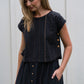 Perry Gathered Midi Skirt in Black Handwoven Cotton