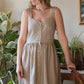 Mia Linen Dress in Tan and Black Stripe Cotton - XS Left