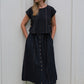 Perry Gathered Midi Skirt in Black Handwoven Cotton