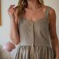 Mia Linen Dress in Tan and Black Stripe Cotton - XS Left